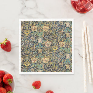 William Morris Floral Pattern Gold Turquoise Red Serviette