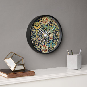William Morris Floral Pattern Gold Turquoise Red Uhr