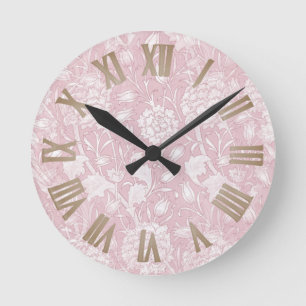 William Morris Floral Pattern in Pink Runde Wanduhr