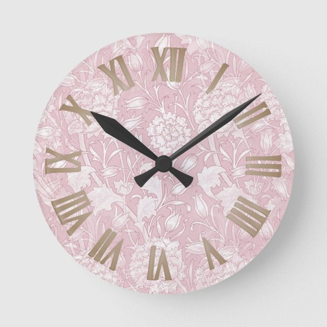 William Morris Floral Pattern in Pink Runde Wanduhr (Vorderseite)