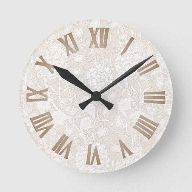 William Morris Floral Pattern in Sepia Runde Wanduhr (Vorderseite)