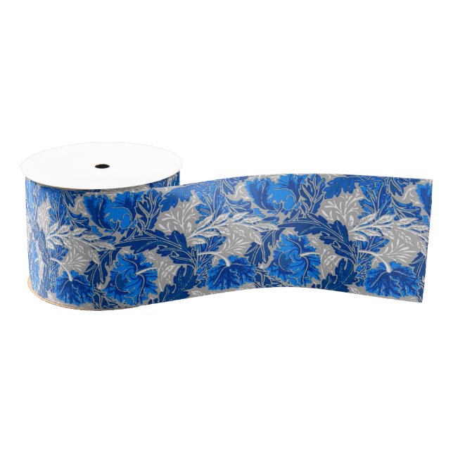 William Morris Floral, Sapphire Blue und Grau Ripsband (Spule)