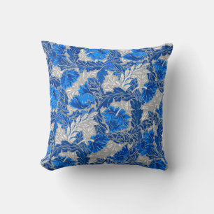 William Morris Floral, Sapphire Blue und Gray Kissen