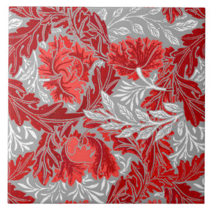 William Morris Floral, Tiefrot und Grau Fliese