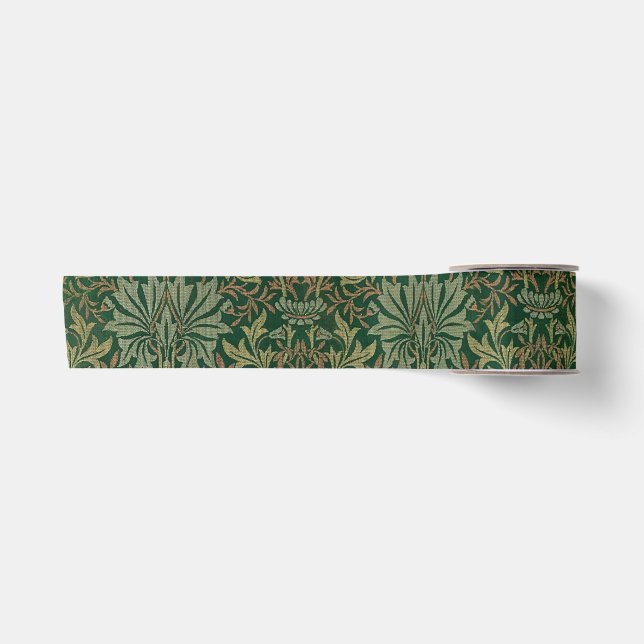 William Morris Flower Garden-Grün Satinband (Vorderseite)
