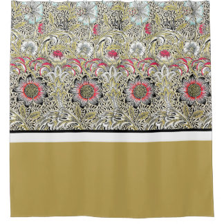 William Morris Flowers Red Yellow black Duschvorhang