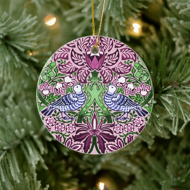 William Morris Folk Art Birds Blume Acorns Keramik Ornament (Baum)