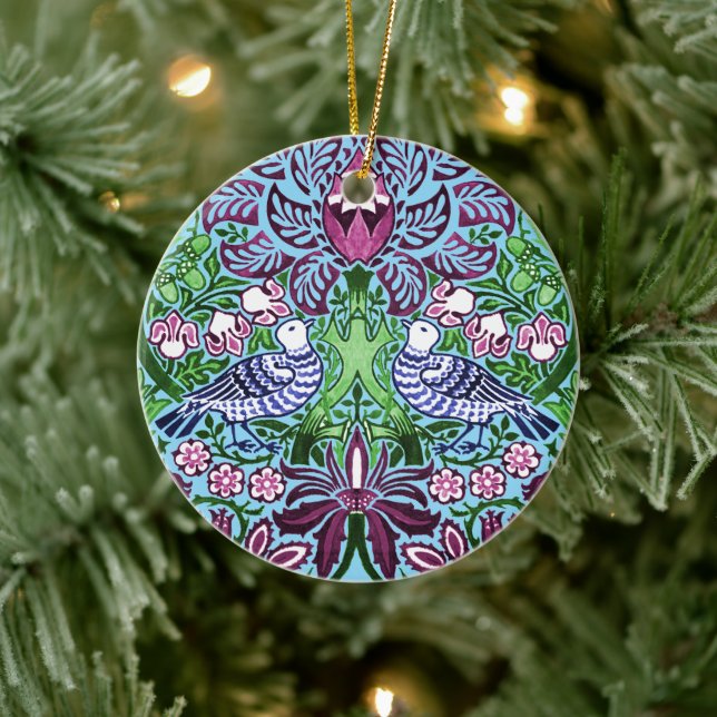 William Morris Folk Art Birds Blume Acorns Keramik Ornament (Baum)