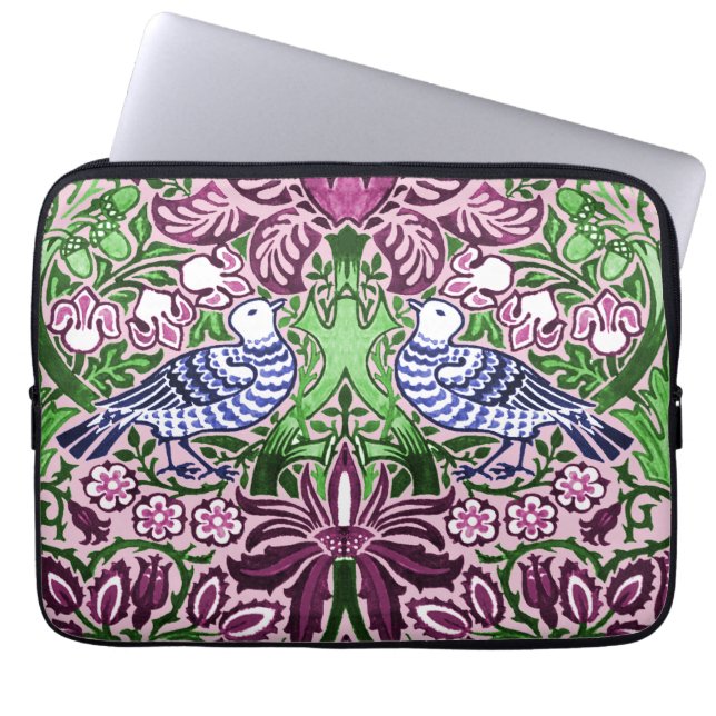 William Morris Folk Art Birds Blume Acorns Laptopschutzhülle (Vorderseite)
