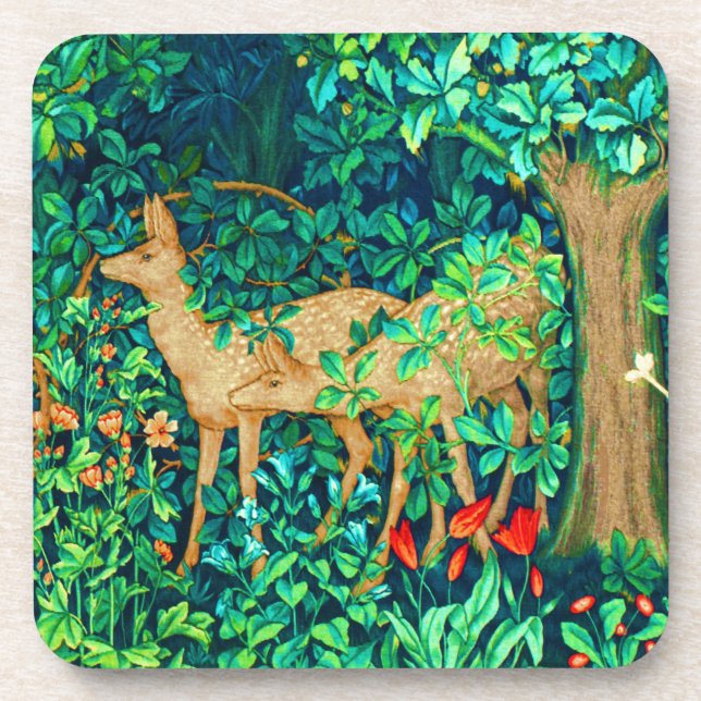 William Morris Forest Deer Tapestry Getränkeuntersetzer (Vorderseite)