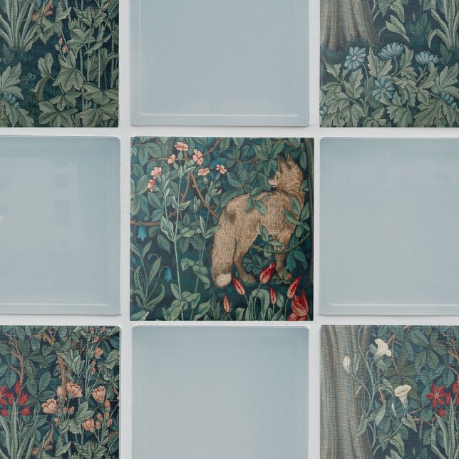 William Morris Forest Fox Floral Fliese (William Morris tiles with sage green solid tiles)