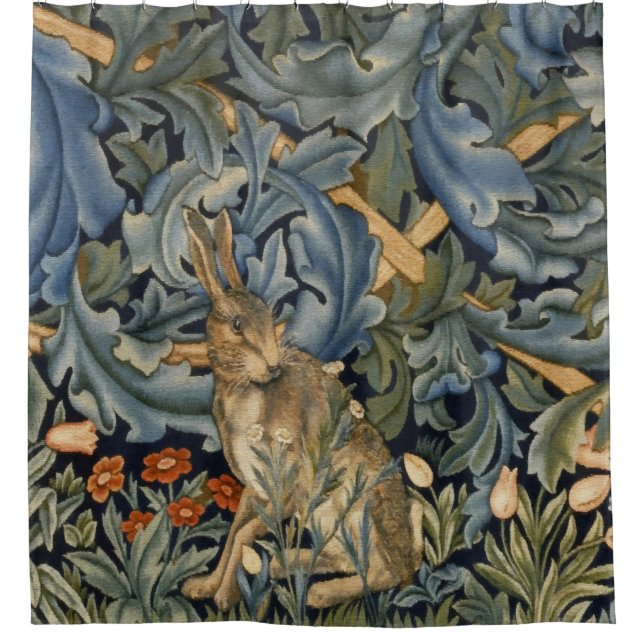 William Morris Forest Rabbit Floral Art Nouveau Duschvorhang (Vorderseite)