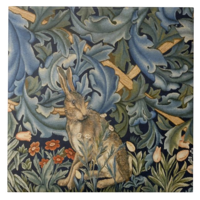 William Morris Forest Rabbit Floral Art Nouveau Fliese (Vorderseite)