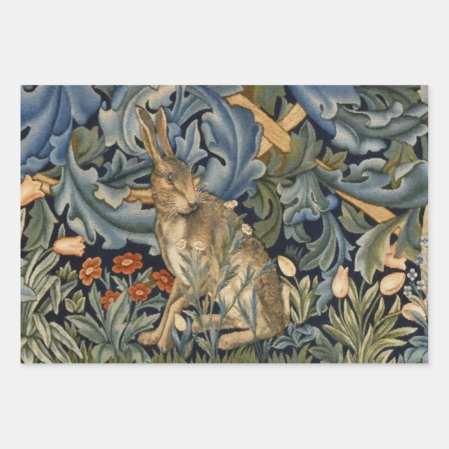 William Morris Forest Rabbit Floral Art Nouveau Geschenkpapier Set (Vorderseite)