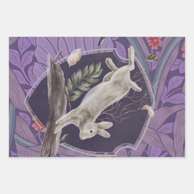 William Morris Forest Rabbit Floral Art Nouveau Geschenkpapier Set (Vorderseite)