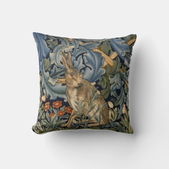 William Morris Forest Rabbit Floral Art Nouveau Kissen (Vorderseite)