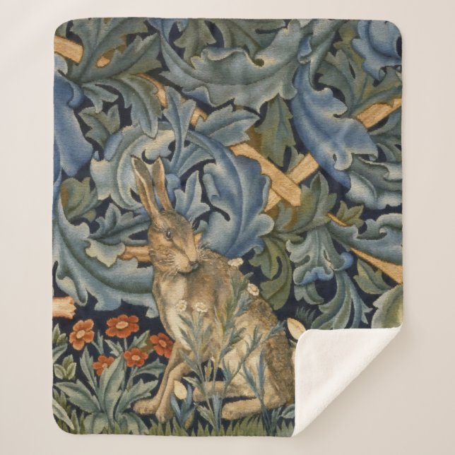 William Morris Forest Rabbit Floral Art Nouveau Sherpadecke (Vorderseite)