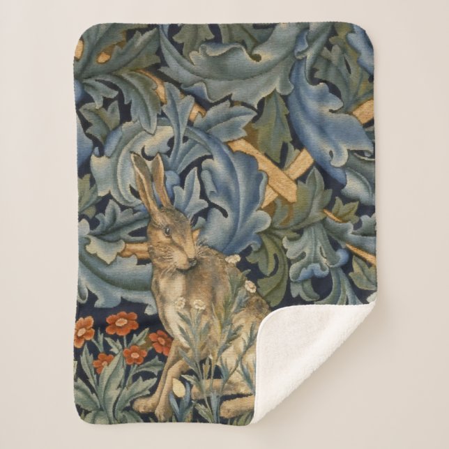 William Morris Forest Rabbit Floral Art Nouveau Sherpadecke (Vorderseite)