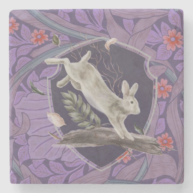 William Morris Forest Rabbit Floral Art Nouveau Steinuntersetzer (Vorderseite)
