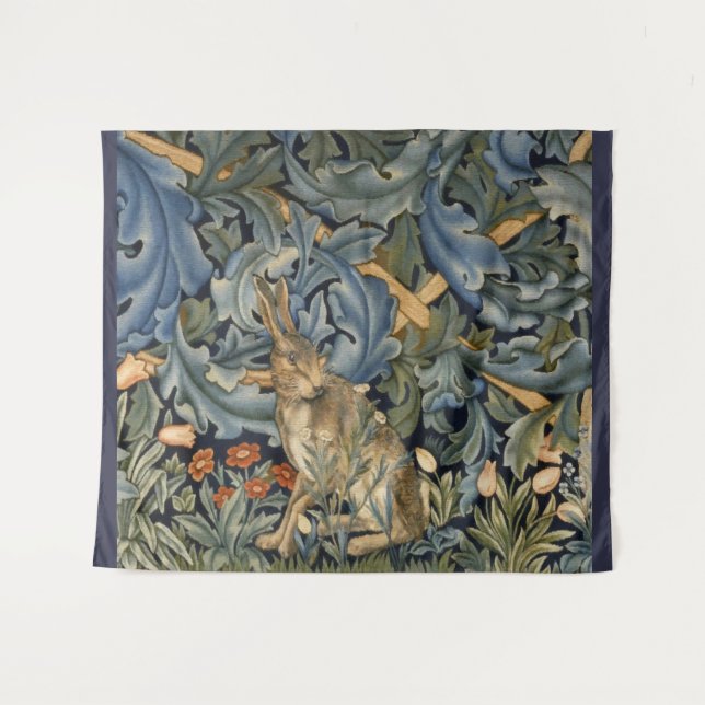 William Morris Forest Rabbit Floral Art Nouveau Wandteppich (Vorderseite (Horizontal))