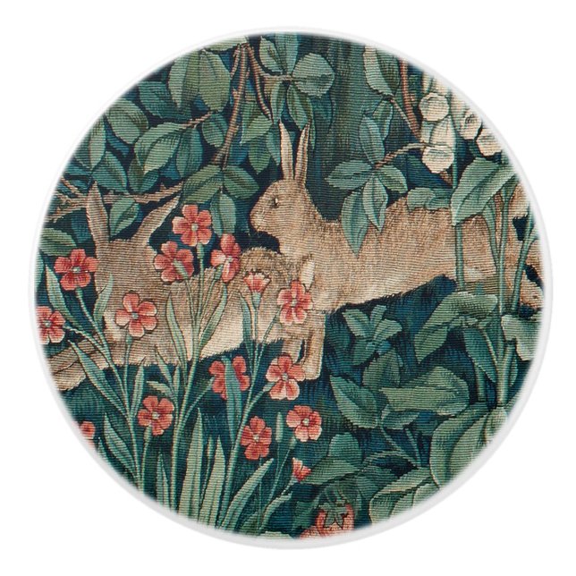 William Morris Forest Rabbit Floral Tapestry Keramikknauf (Vorderseite)