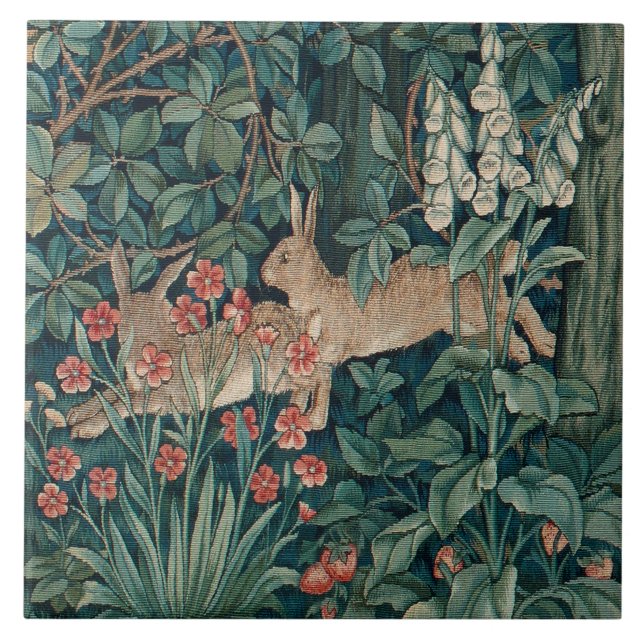 William Morris Forest Rabbits Floral Fliese (Vorderseite)