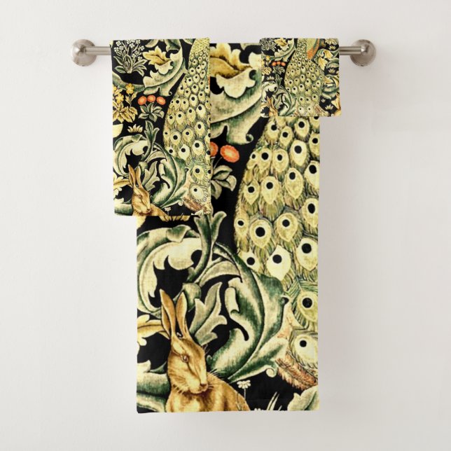 William Morris Forest Tapestry Fox Hare Peacock Badhandtuch Set (Insitu)