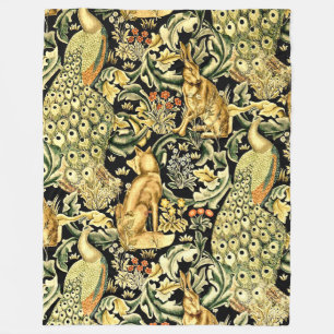 William Morris Forest Tapestry Fox Hare Peacock Fleecedecke