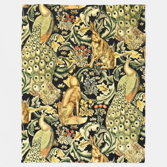William Morris Forest Tapestry Fox Hare Peacock Fleecedecke (Vorderseite)