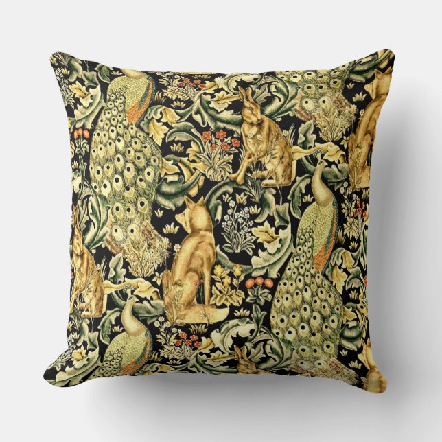 William Morris Forest Tapestry Fox Hare Peacock Kissen (Vorderseite)