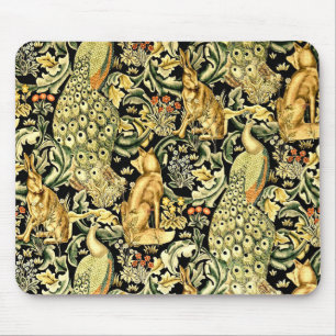 William Morris Forest Tapestry Fox Hare Peacock Mousepad