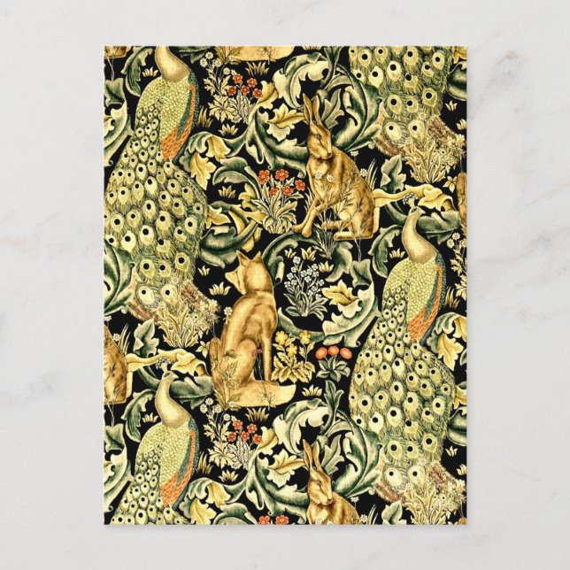 William Morris Forest Tapestry Fox Hare Peacock Postkarte (Vorderseite)