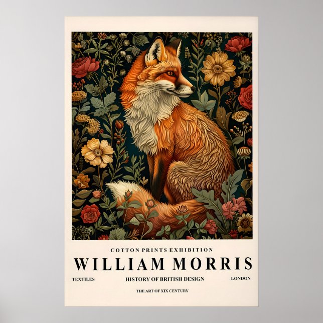 William Morris fox decor, Botanical print, Dark Poster (Vorne)