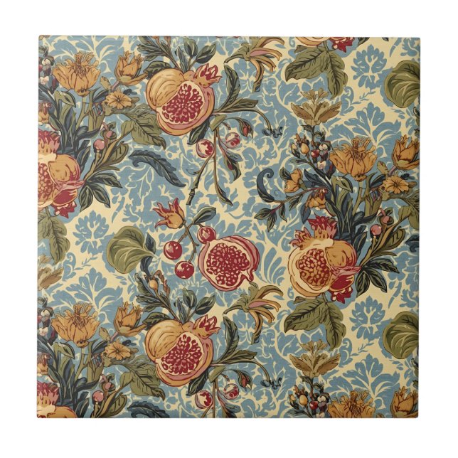 William Morris Frucht Granatapfel Blumenmuster Fliese (Vorderseite)