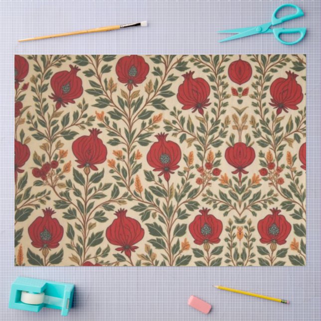 William Morris Frucht Granatapfel Blumenmuster Seidenpapier (Basteln)