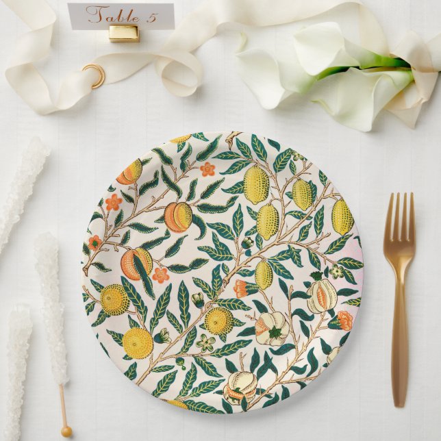 William Morris Frucht Granatapfel Vintage  Pappteller (Hochzeit)