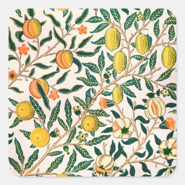 William Morris frucht und Granatäpfel Quadratischer Aufkleber (Vorderseite)