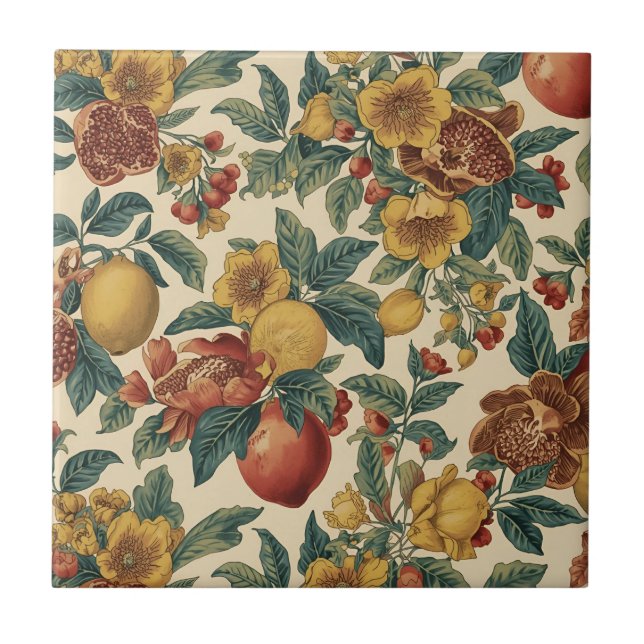 William Morris Fruit Pomegranate Blumenmuster Fliese (Vorderseite)