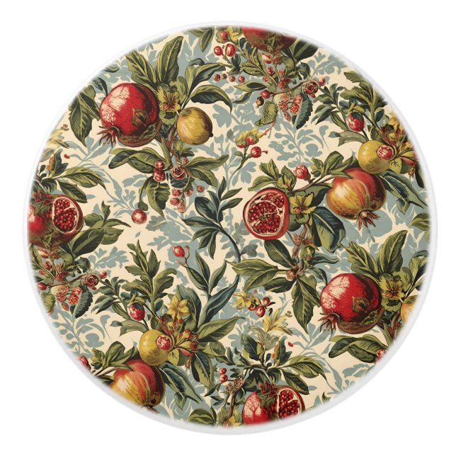 William Morris Fruit Pomegranate Blumenmuster Keramikknauf (Vorderseite)