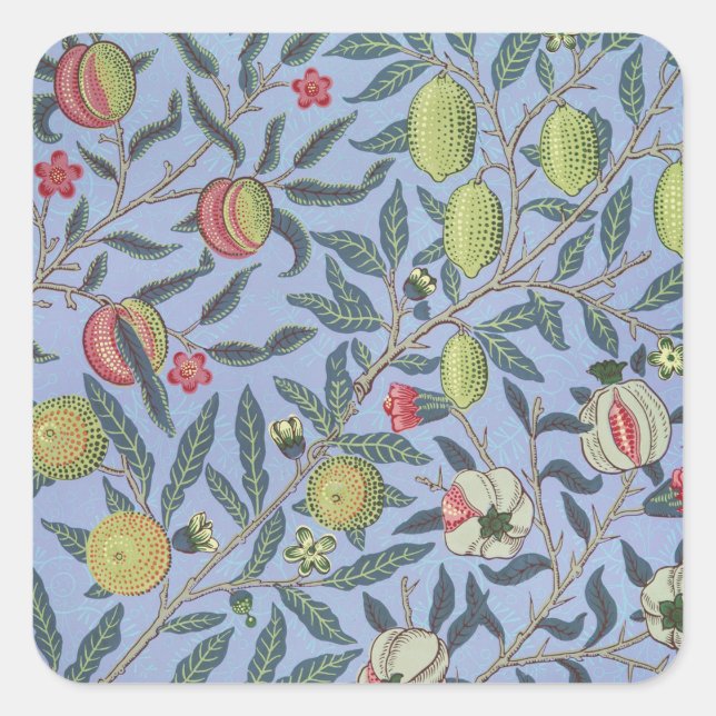 William Morris Fruit Pomegranate Quadratischer Aufkleber (Vorderseite)
