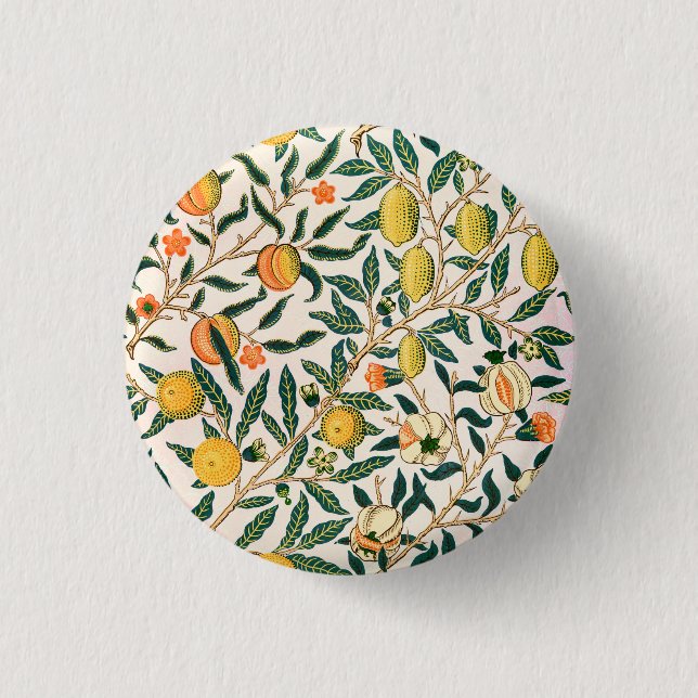 William Morris Fruit Pomegranate Weißer Ornament Button (Vorderseite)