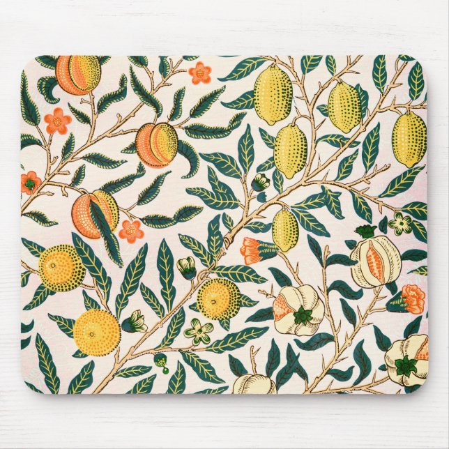 William Morris Fruit Pomegranate Weißer Ornament Mousepad (Vorne)