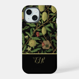 William Morris Fruit Vintage Muster in Gold Schwar iPhone 15 Hülle