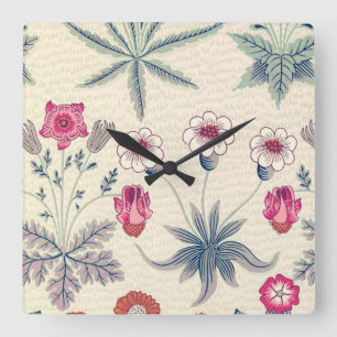 William Morris Gänseblümchen Blumenmuster Rot Oran Quadratische Wanduhr