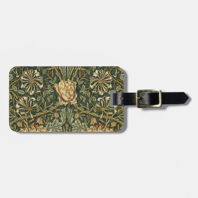 William Morris Geißblatt Grün Floral Gepäckanhänger (Vorderseite horizontal)