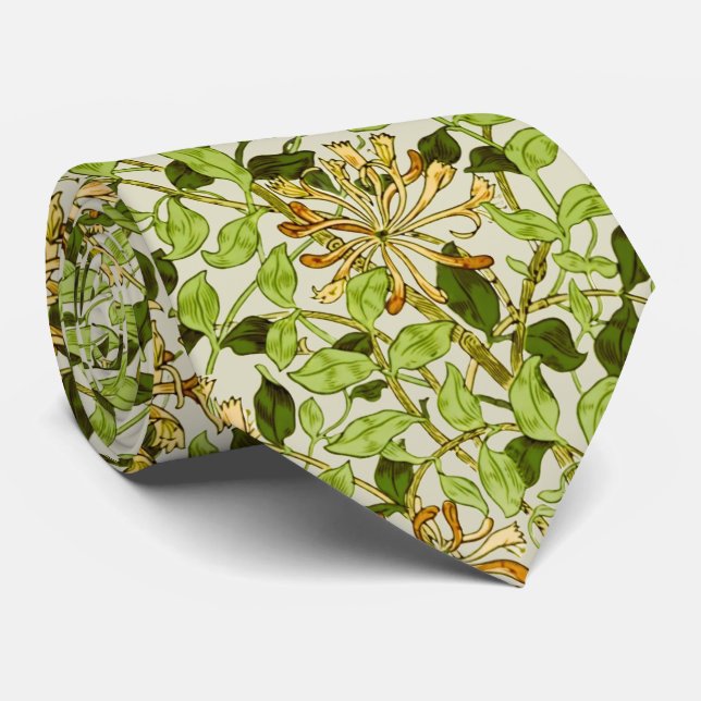 William Morris Geißblatt Grüne Blumen Krawatte (Gerollt)