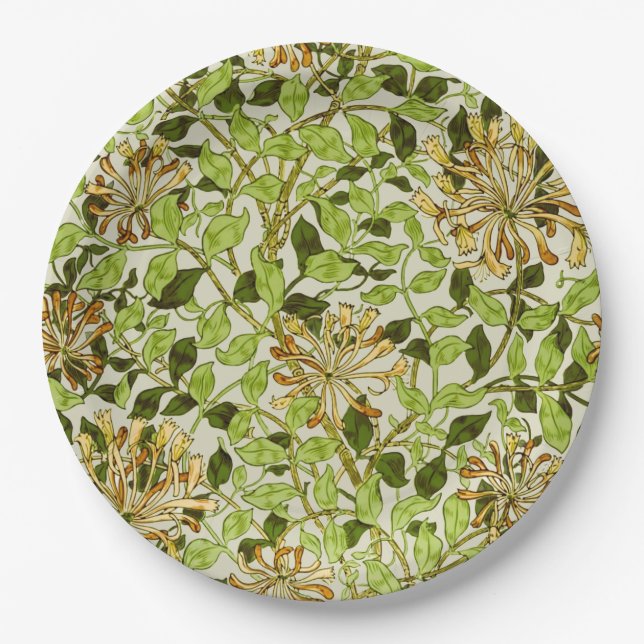 William Morris Geißblatt Grüne Blumen Pappteller (Vorderseite)