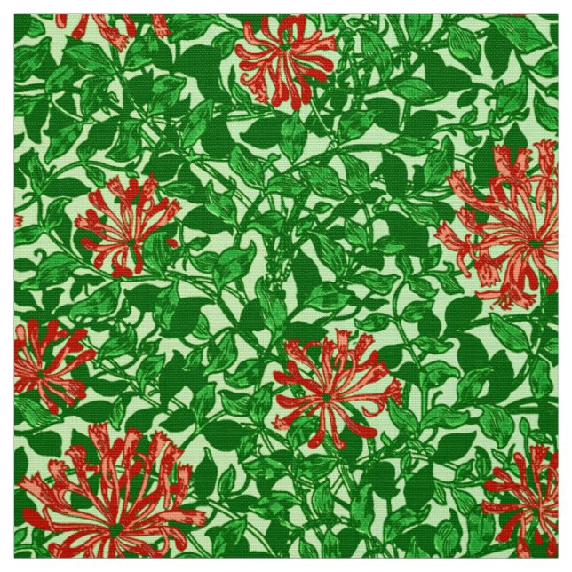 William Morris-Geißblatt, korallenrotes Rotes und Stoff (Muster)