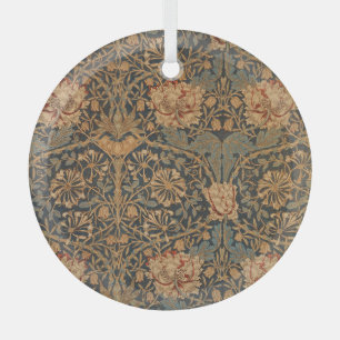 William Morris Geißblatt Reich Rot Dunkelblau Ornament Aus Glas