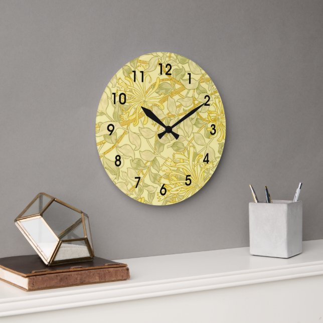 William Morris - Gelbe Geißblatt Große Wanduhr (Büro)